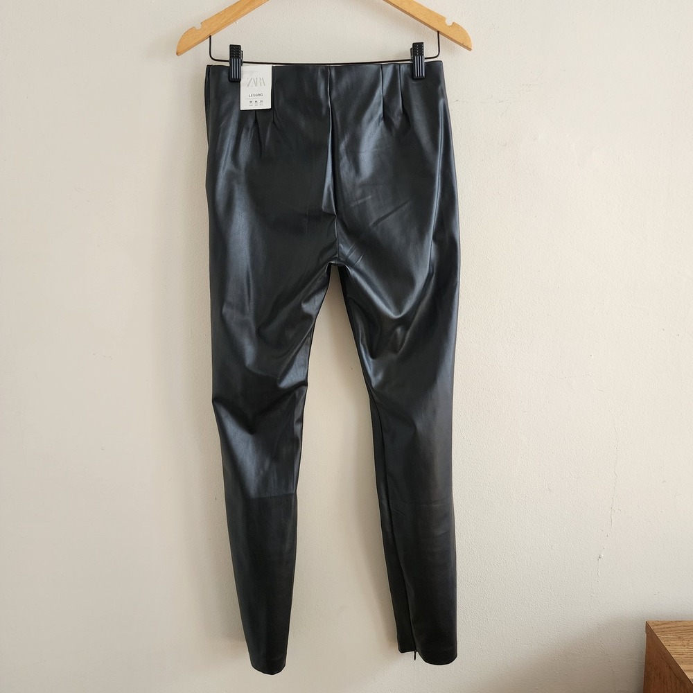 Zara NWT Faux Leather Legging Medium Goth Rocker Biker Winter Glam Stetch Chic - Picture 5 of 8